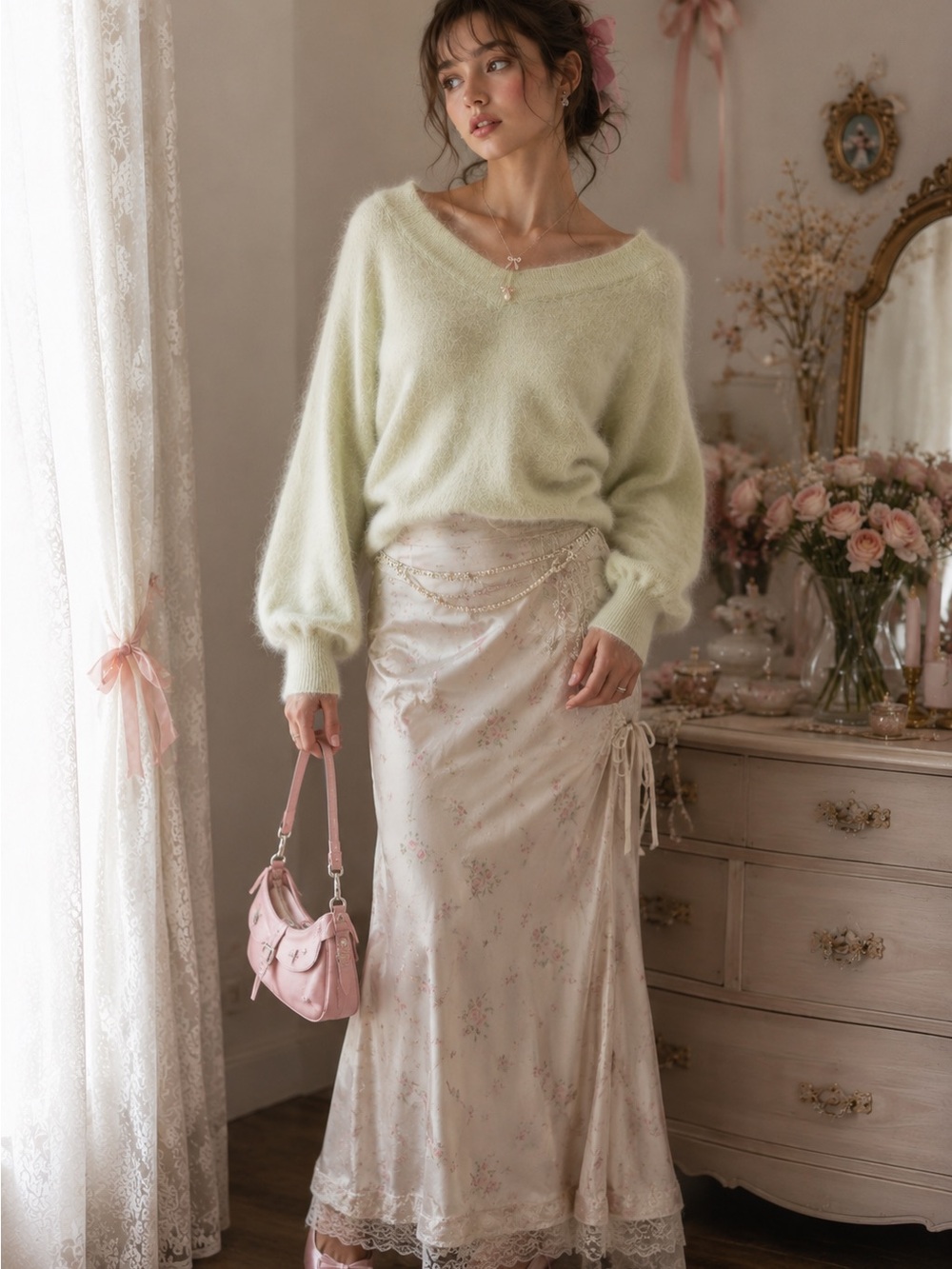 Soft Pastel Green Angora Sweater